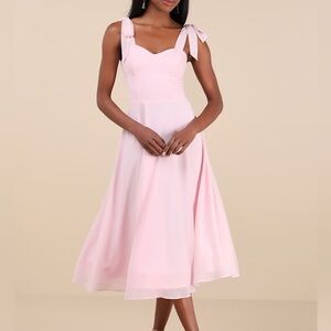 Lulus Sophisticated Charisma Light Pink Tie-Strap A-Line Midi Dress